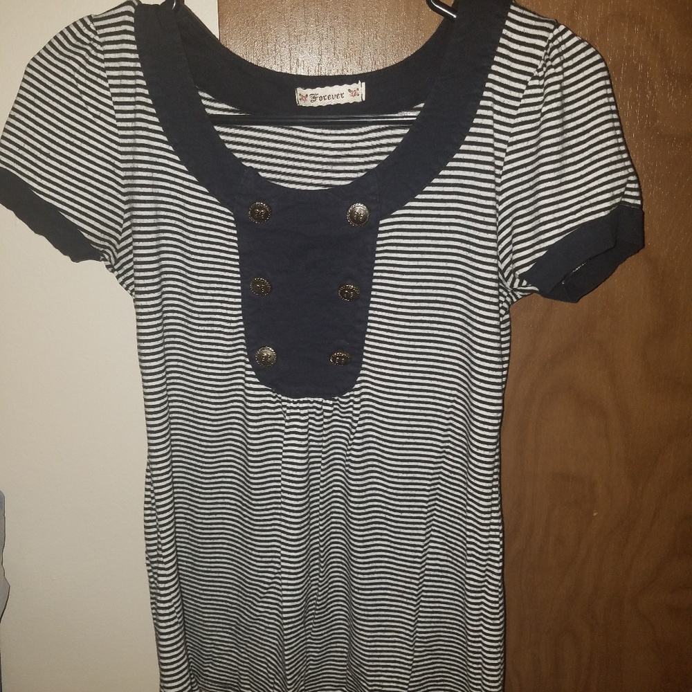 Navy/white striped blouse